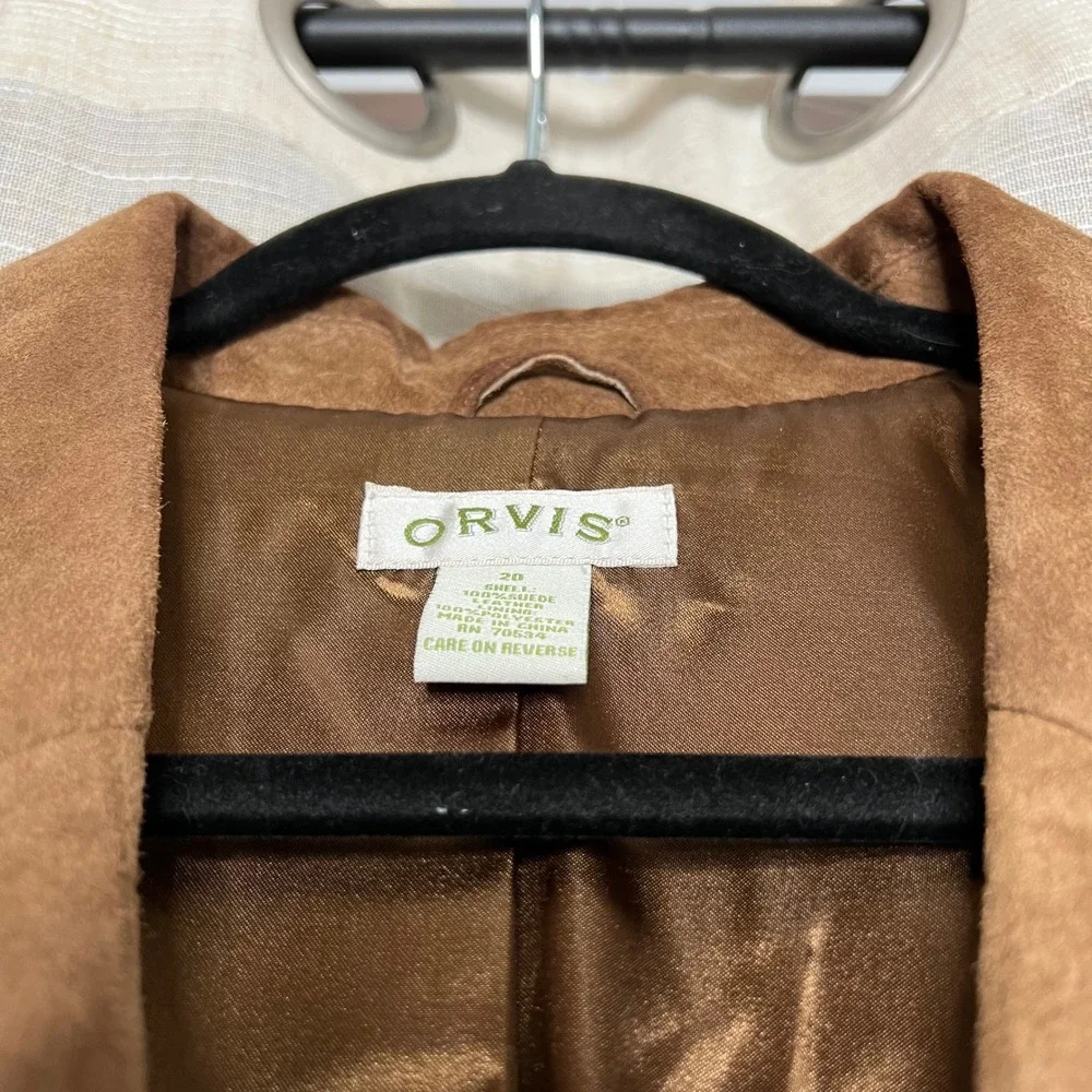 Orvis Suede Leather Sportcoat Blazer Jacket Wooden Buttons Brown Mens Size 20 XL